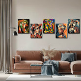 Cubist Portraits As A Gallery Wall Abstract and Colorful Canvas Pictures 5-Panel